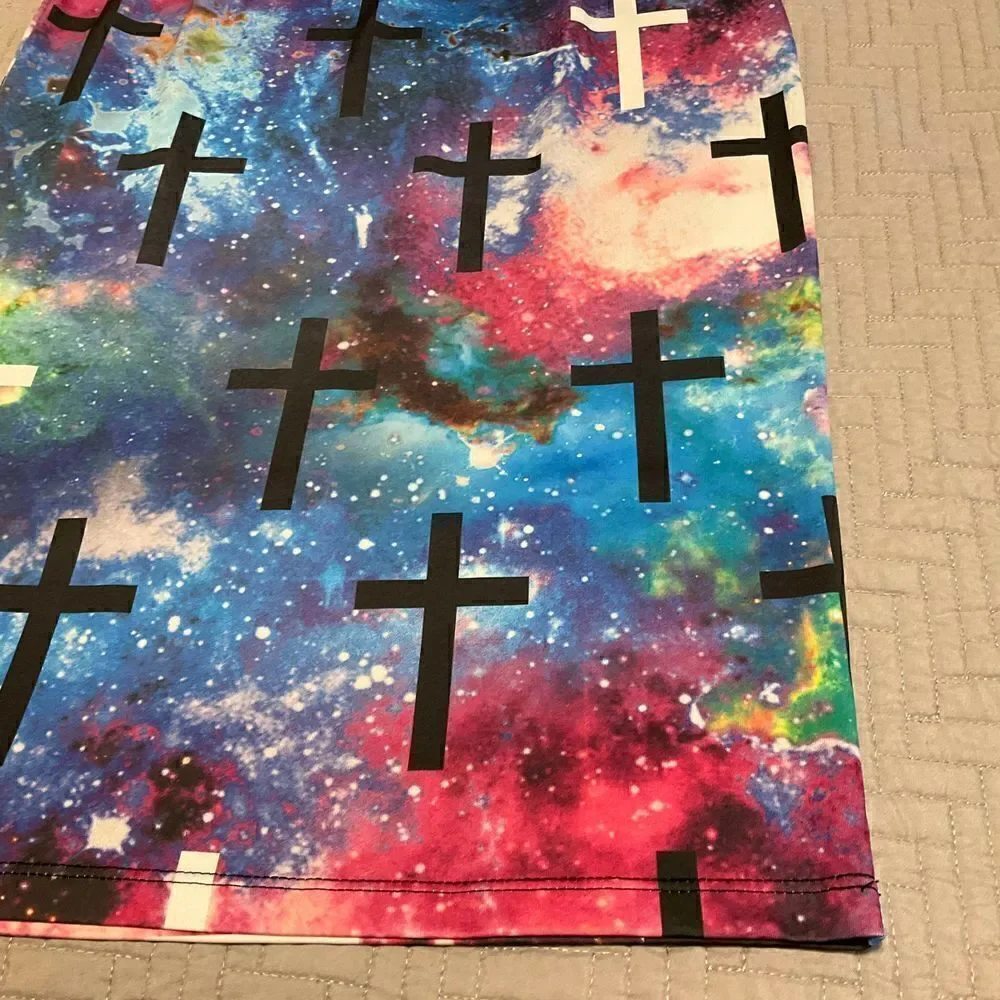 Modern Lux Stretch Multicolor and Cross Midiskirt, S, christcore, bubble goth